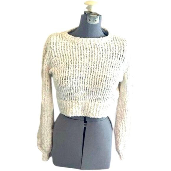 3 for $30 Aritzia Sunday Best White Crochet Knit Cropped Sweater Size Small Boho - Picture 1 of 8